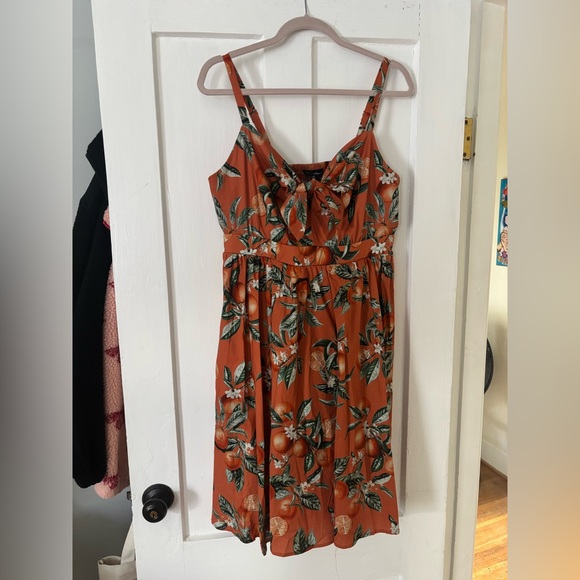Torrid Retro Chic Orange Fruit Print Tie-Front Skater Pinup Vintage Dress - Picture 6 of 10